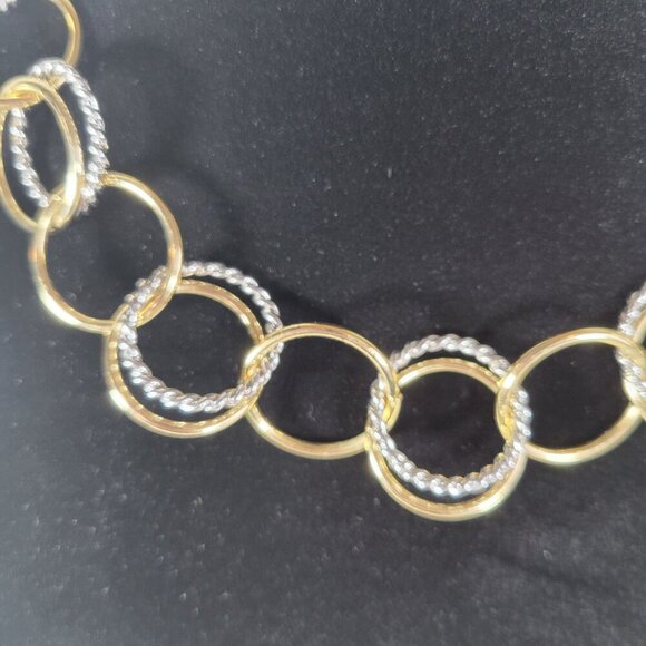 Talbots Gold & Silver Mobwife Chain Link Rhinestone Circles 17" Chocker Necklace - Picture 2 of 4
